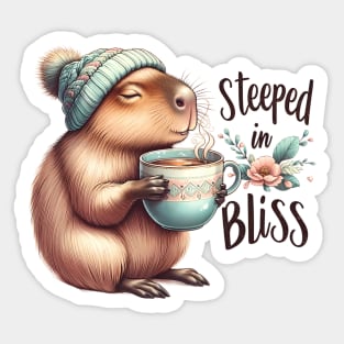 Steeped in Bliss Capybara with Hot Tea Sticker